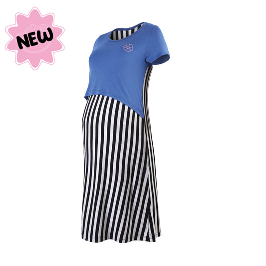DooDooMooky Maternity & Nursing Dress Navy Top with Black Striped Dress