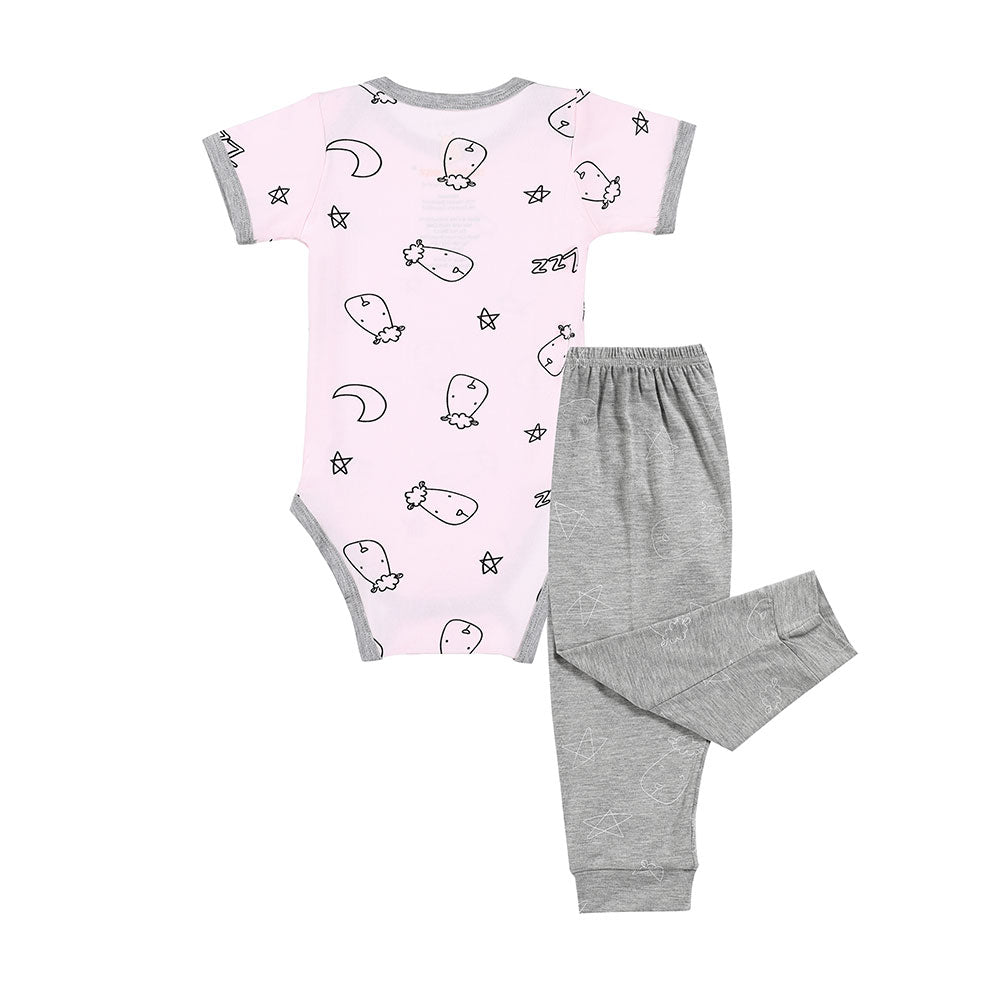 Short Sleeve Onesie Sweet Dreams Baa Baa Pink + Pant Cute Big Star & Head Grey