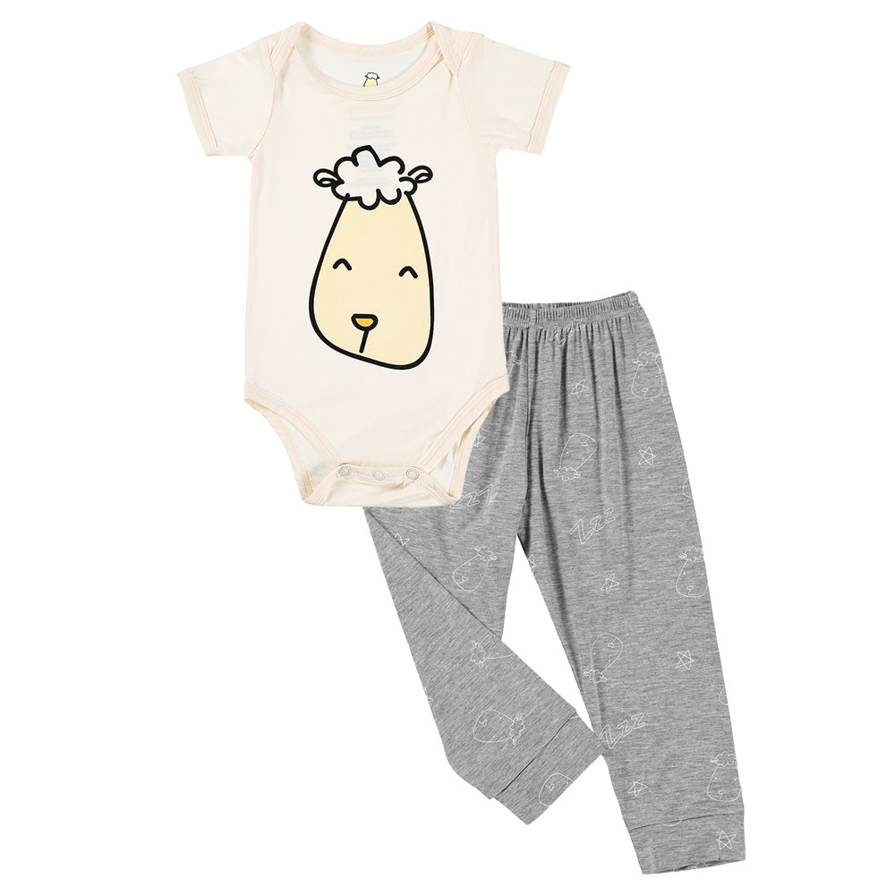 Short Sleeve Onesie Smiley Baa Baa Yellow + Pant Sweet Dreams Baa Baa Grey