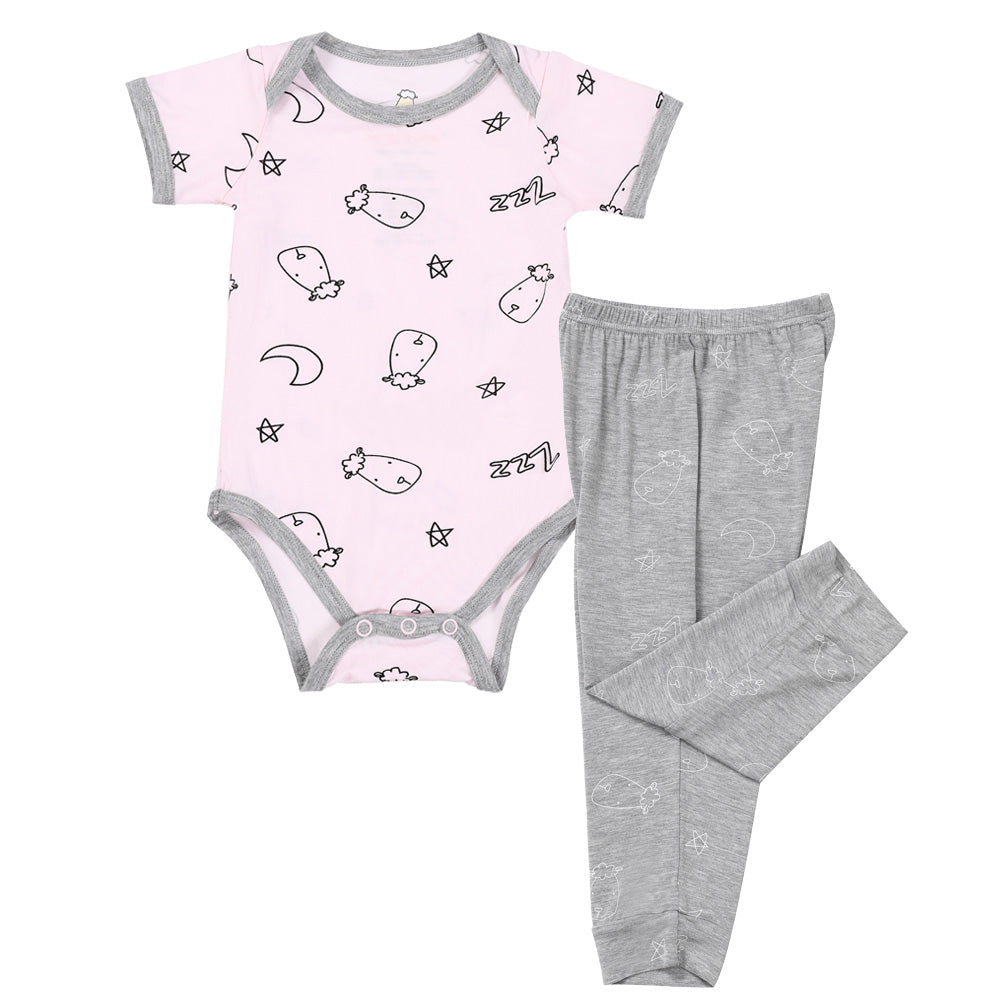 Short Sleeve Onesie Sweet Dreams Baa Baa Pink + Pant Sweet Dreams Baa Baa Grey