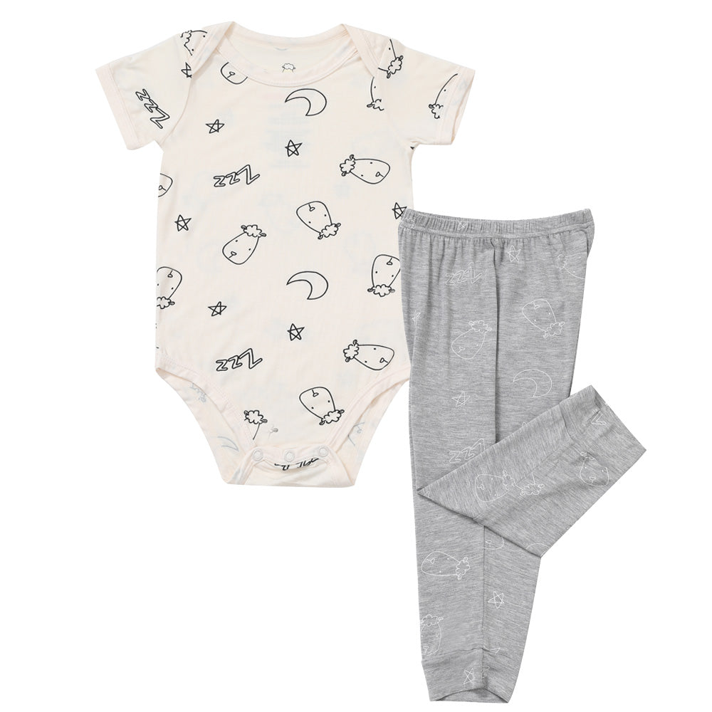 Short Sleeve Onesie Sweet Dreams Baa Baa Yellow + Pant Sweet Dreams Baa Baa Grey