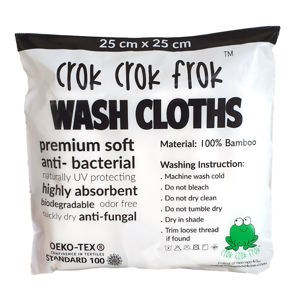 CrokCrokFrok Bamboo Wash Cloth - White - Bundle Of 5 Pieces