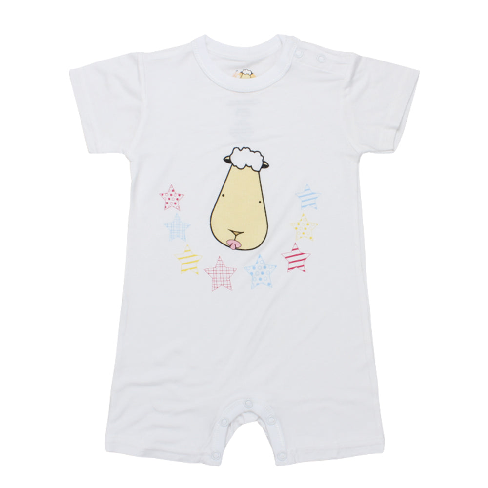 Romper Short Sleeve White sheep head & colored stars