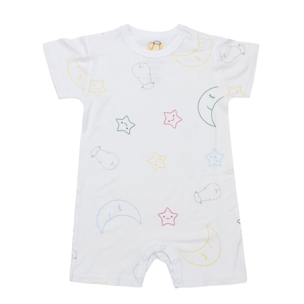 Romper Short Sleeve White Colourful Moon & Star