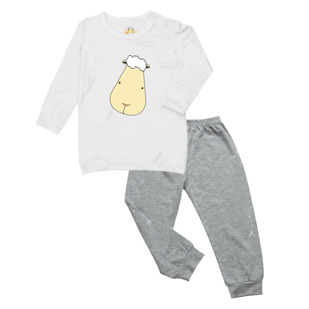 Pyjamas Set White Big Face + Grey Big Moon & Sheepz