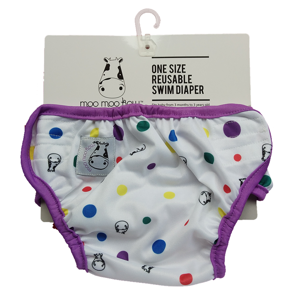 One Size Swim Diaper Dot Dot with Purple Border