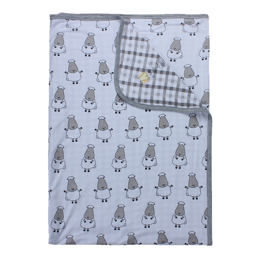 Double Layer Blanket Big Sheepz White + Checkers Grey Adult