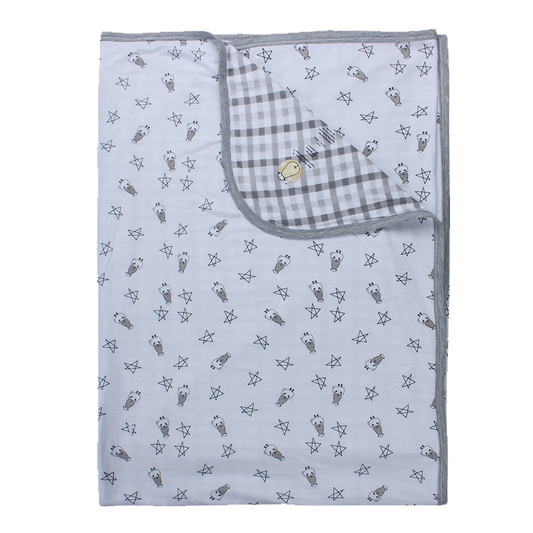 Double Layer Blanket Small Star & Sheepz White + Checkers Grey Adult