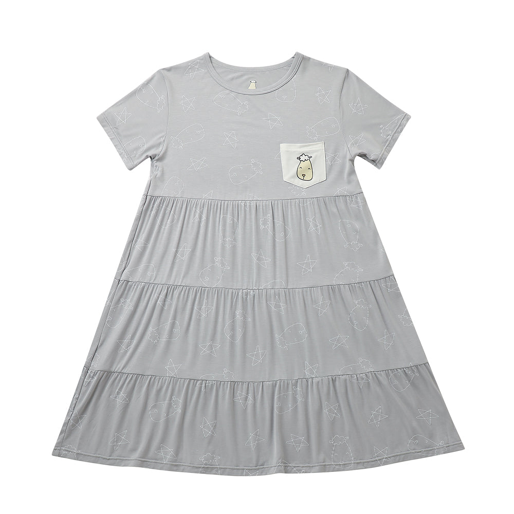 Tiered Dress Cute Big Star & Head Grey