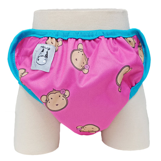 One Size Swim Diaper Lucky Mooky Pink with Blue Border