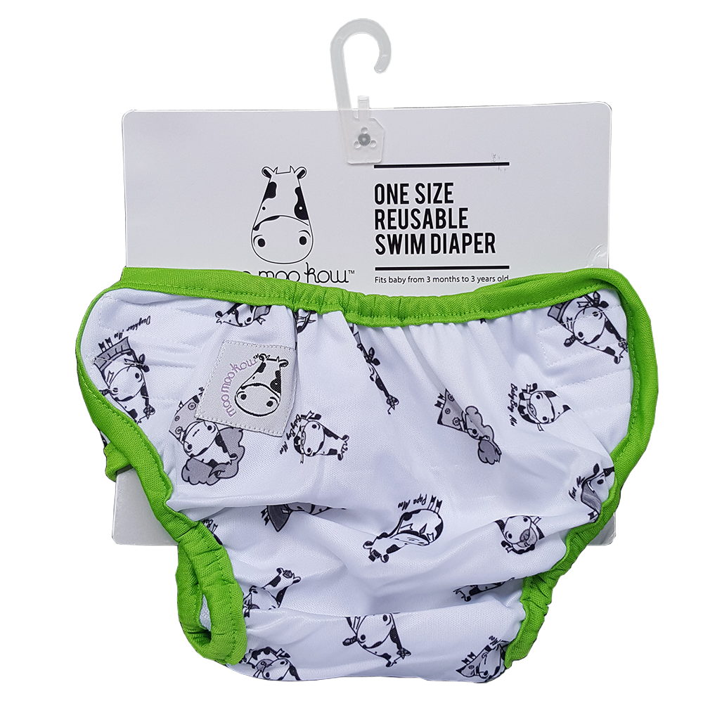 One Size Swim Diaper Moo Family with Green Border