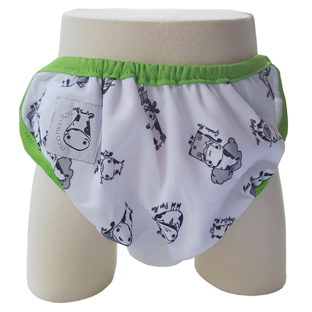 One Size Swim Diaper Moo Family with Green Border