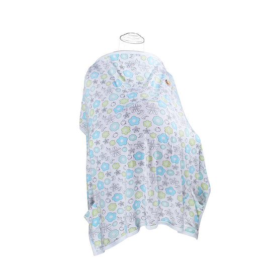 DooDooMooky Bamboo Nursing Cover Apron Type Adjustable size Mooky Flower White with Blue & Green Flower