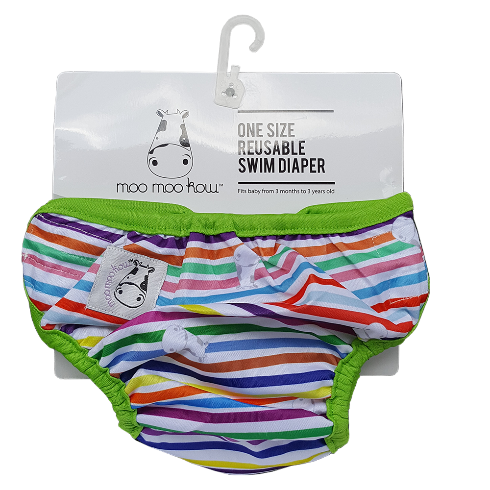 One Size Swim Diaper Rainbow with Green Border