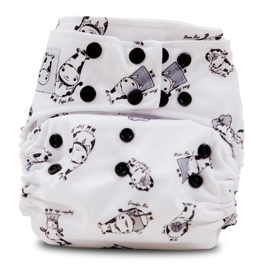 Cloth Diaper One Size Snap - Moo Family Black Snap