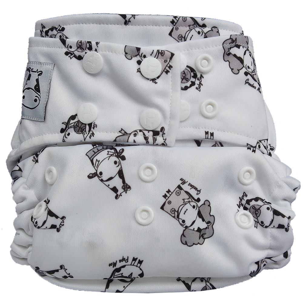 Cloth Diaper One Size Snap - Moo Family White Button