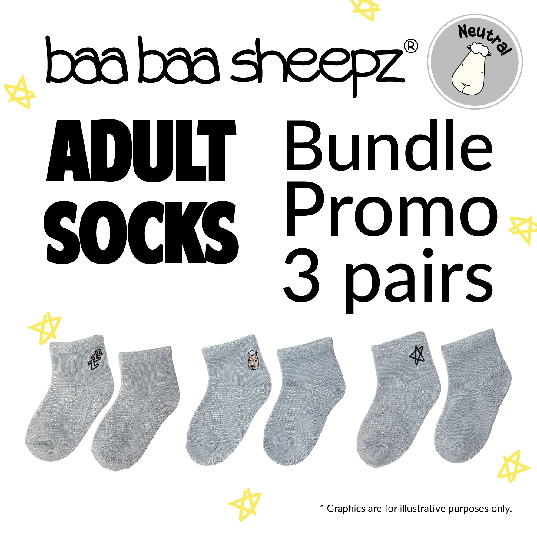 Adult Socks Bundle Promo 3 pairs – Moo Moo Kow & Friends